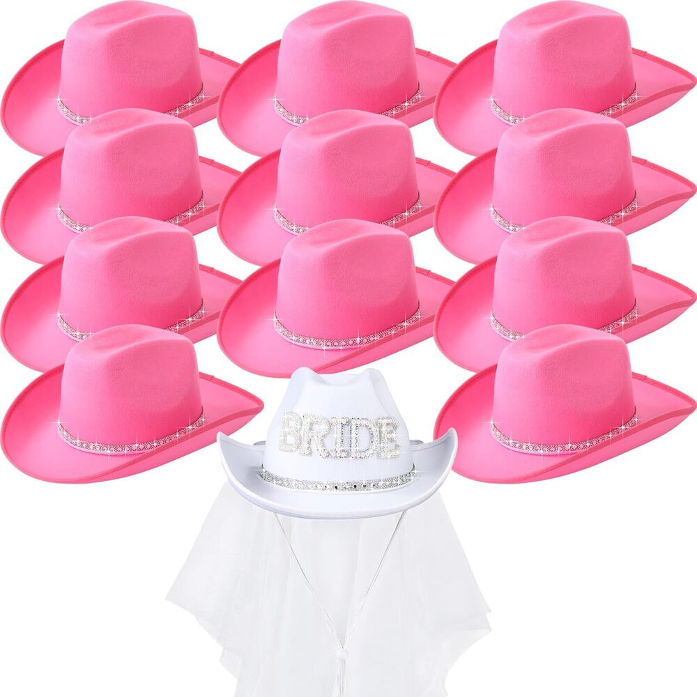8556 12 Pcs Women Cowgirl Cowboy Hats Bachelorette For Bridal